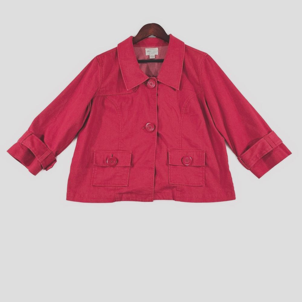 Christopher and Banks Womens Lightweight Jacketโ Coat Collared Stretch Red Large
